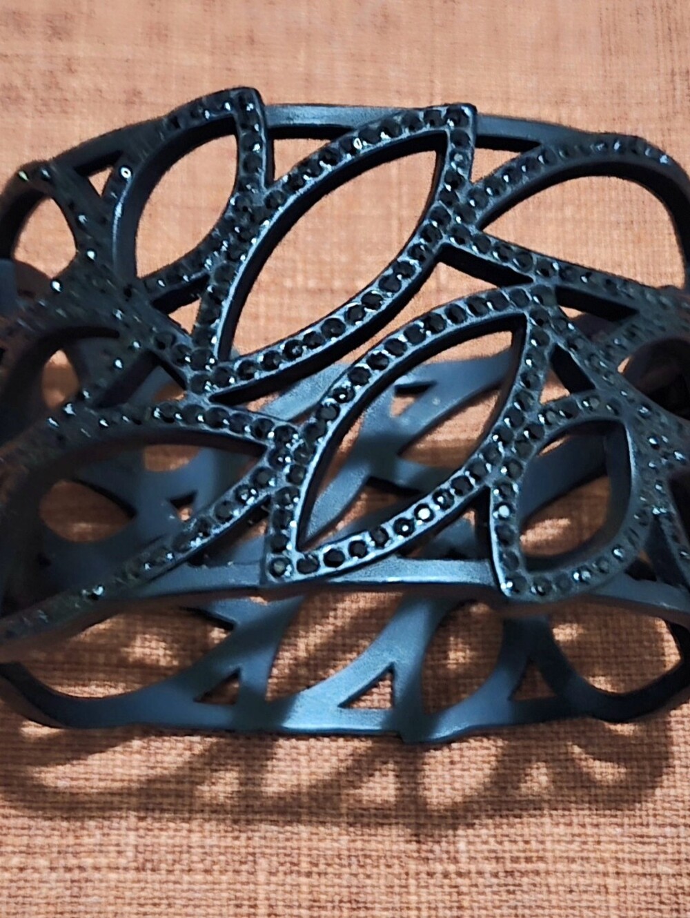 Metal - Spring Open Magnet Black Leaf Cutout Cuff Bracelet- Women Accessories